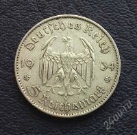 Лот: 1936000. Фото: 2. 5 марок 1934 г. F,кирха,серебро... Монеты