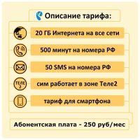 Лот: 17493072. Фото: 2. Сим-карта звонки 500 минут – 20...