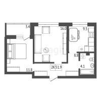 Лот: 22787169. Фото: 9. Продам 2-комн. кв. 52.1 кв.м...