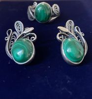 Лот: 18054945. Фото: 3. Серьги и кольцо с малахитом. Красноярск