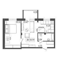 Лот: 21127771. Фото: 10. Продам 2-комн. кв. 58.59 кв.м...