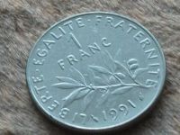 Лот: 11025359. Фото: 2. Монета 1 франк один Франция 1991... Монеты