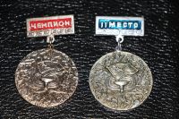 Лот: 3885841. Фото: 2. 2 знака на подвеске. Чемпион... Значки, медали, жетоны