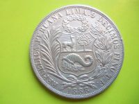 Лот: 3539594. Фото: 3. 1 соль 1888 г. Перу, 25 гр.,серебро... Коллекционирование, моделизм