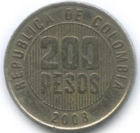 Лот: 18855533. Фото: 2. Колумбия 200 песо 2008. Монеты