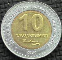 Лот: 6245715. Фото: 2. Уругвай 10 песо 2000г = Хосе Артега. Монеты