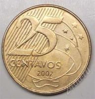 Лот: 1588098. Фото: 2. Бразилия. 25 сентаво 2002г. Монеты