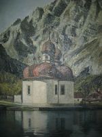 Лот: 5979727. Фото: 7. Церковь на озере Ainsr масло картон...