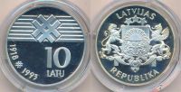 Лот: 9070841. Фото: 2. Латвия 10 лат 1993 75 лет Латвийской... Монеты