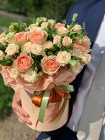 Лот: 16309756. Фото: 2. Flowers box «Персиковые розы». Цветы, букеты