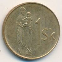 Лот: 9531063. Фото: 2. Словакия 1 крона 1993 год. Дева... Монеты