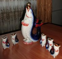Лот: 11848531. Фото: 5. Графин штоф и 5 рюмок фарфор Рыба...