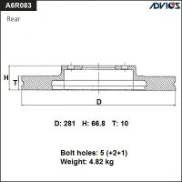 Лот: 15930787. Фото: 2. Тормозной диск задний Advics A6R083B... Автозапчасти