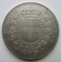Лот: 6688874. Фото: 2. 5 лир 1876 г.Италия,серебро,25... Монеты