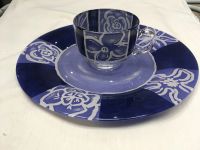 Лот: 25898705. Фото: 2. Блюдо 25 см и чайная чашка, синее... Посуда, кухонная утварь