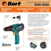 Лот: 24949308. Фото: 5. Дрель-шуруповерт Bort BSM-450X2...