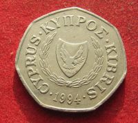 Лот: 21074087. Фото: 2. Кипр 50 центов, 1994г. Монеты