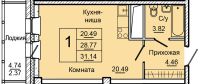 Лот: 11938026. Фото: 2. Продам 1-комн. кв. 31.14 кв.м... Продажа