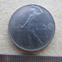Лот: 23283351. Фото: 4. Монета 50 лир Италия 1955 кузнец... Красноярск