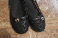 Лот: 8051189. Фото: 2. Балетки черные под кружево + бантик... Женская обувь