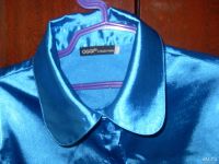 Лот: 8419907. Фото: 3. Васильковая блузка 44 размер. Одежда, обувь, галантерея