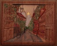 Лот: 8544484. Фото: 2. Панно "Старый город", резьба по... Картины, панно