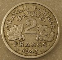 Лот: 8275227. Фото: 3. 2 франка 1943 Франция. Коллекционирование, моделизм