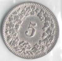 Лот: 11343576. Фото: 2. Швейцария 5 раппен центов сантимов... Монеты