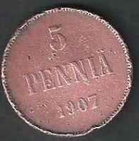 Лот: 10336044. Фото: 2. 5 пенни 1907 г. Для Финляндии... Монеты