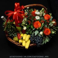 Лот: 6847216. Фото: 3. Корзина с фруктами и цветами... Сувениры, подарки