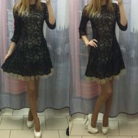 Лот: 6672704. Фото: 2. Коктейльное короткое черное гипюровое... Женская одежда