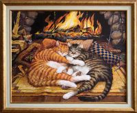 Лот: 1683837. Фото: 2. Картина "Коты у камина". Картины, панно
