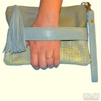 Лот: 17203462. Фото: 6. Кожаный клатч "Francesca" Голубой...