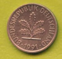 Лот: 9084917. Фото: 2. Германия ФРГ 1 пфенниг 1984-1990-1991... Монеты