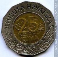 Лот: 3761036. Фото: 2. 25 кун хорватия юбилейная большая... Монеты