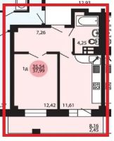 Лот: 23455536. Фото: 7. 38м², монолит-кирпич, чистовая...