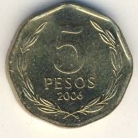 Лот: 9799827. Фото: 2. Чили 5 песо 2006 год. Портрет... Монеты