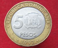 Лот: 15296911. Фото: 2. Доминикана 5 песо, 1997г. 50 лет... Монеты