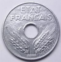Лот: 17203506. Фото: 2. Франция. 20 сентим 1943г. Цинк... Монеты