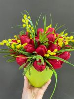 Лот: 20010775. Фото: 4. Букет из мыльных тюльпанов с мимозой. Красноярск