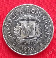 Лот: 2364084. Фото: 2. (№1935) 25 сентаво 1990 (Доминиканская... Монеты