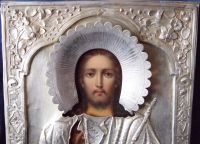Лот: 15798358. Фото: 2. Старинный образ Спасителя в серебряном... Антиквариат