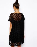 Лот: 4232296. Фото: 2. Платье-футболка из сеточки в горошек. Женская одежда