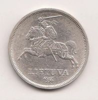 Лот: 8626860. Фото: 2. Литва 5 лит 1936 Ag 750. Монеты