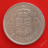 Лот: 1578210. Фото: 2. (№412/LF) 5 крон 1977 (Дания). Монеты