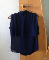 Лот: 13843648. Фото: 2. Тёмно-синяя блузка (XL, шифон... Женская одежда