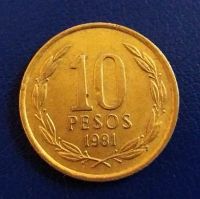 Лот: 19634295. Фото: 2. Чили 10 песо 1981 KM# 218.1. Монеты