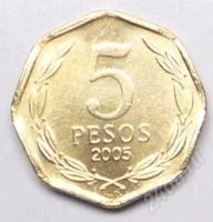 Лот: 1583049. Фото: 2. Чили. 5 песо 2005г. Монеты