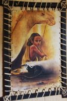 Лот: 17430582. Фото: 2. Картина на коже "Афар" XX век... Живопись, скульптура, фото