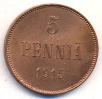 Лот: 11563995. Фото: 2. Николай II - монета 5 пенни 1915... Монеты